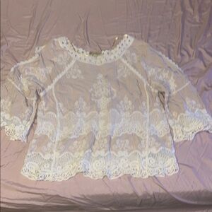 Democracy Blue Embroidered 3/4 Sleeve Blouse